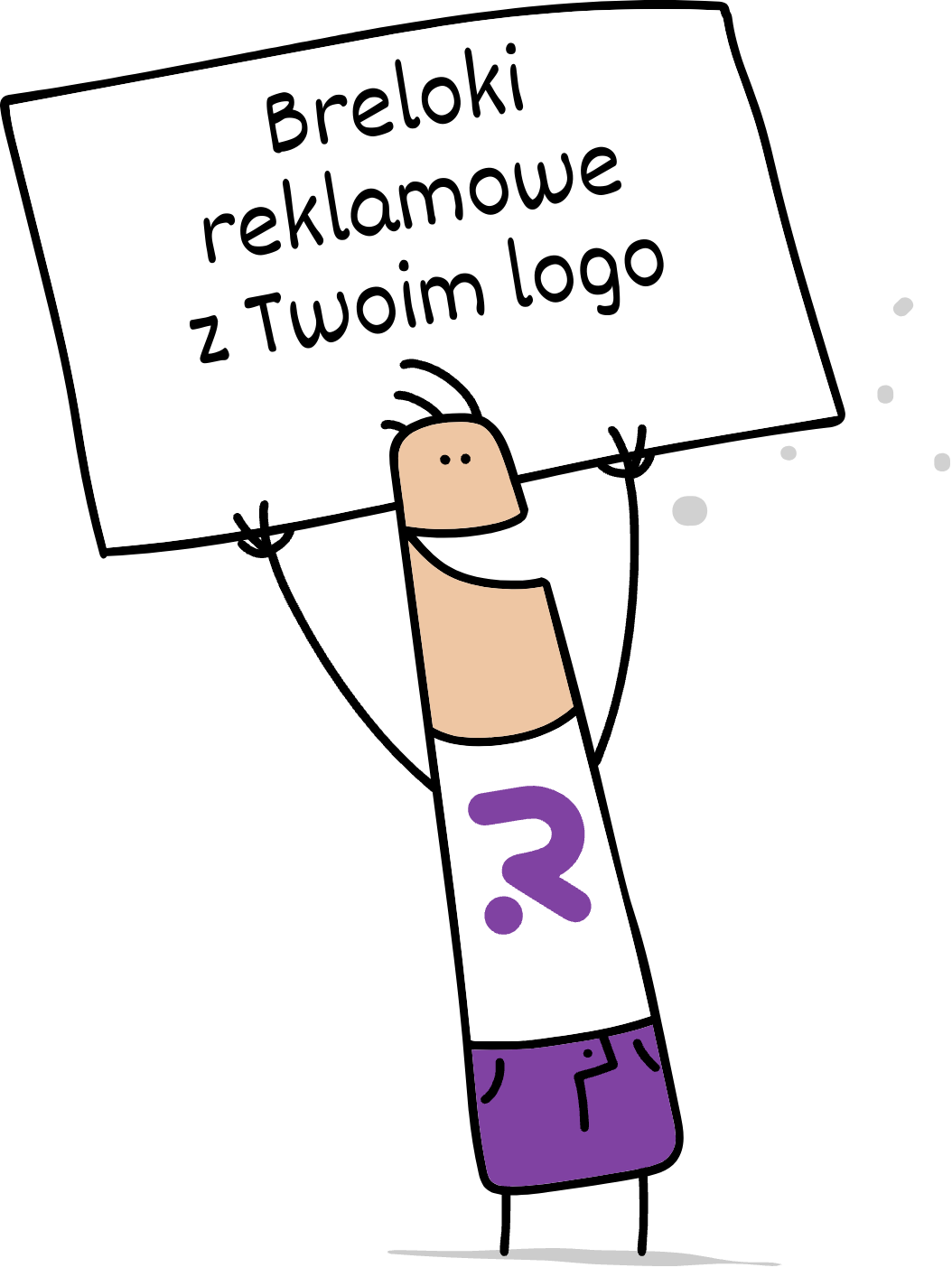 Buddy trzymający napis breloki reklamowe z Twoim logo